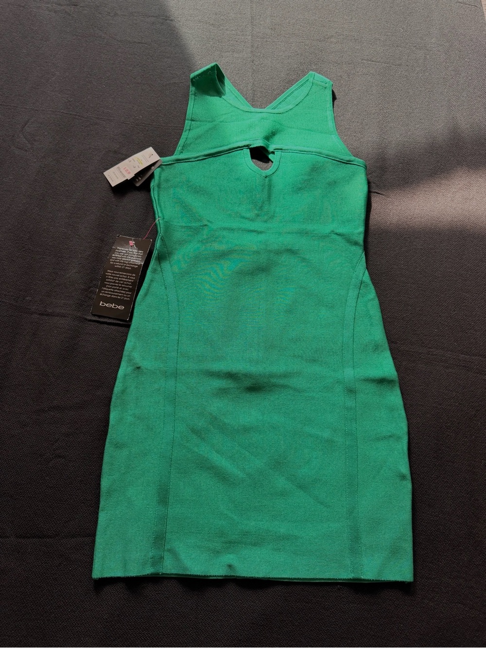 Bebe Emerald Green Sleeveless Bodycon Dress with Keyhole & crisscrossed back